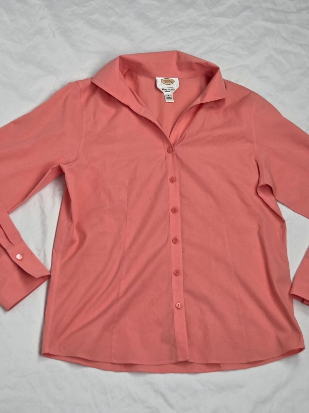 Talbots Pink Wrinkle Resistant Stretch Button Up Long Sleeve Top size 6